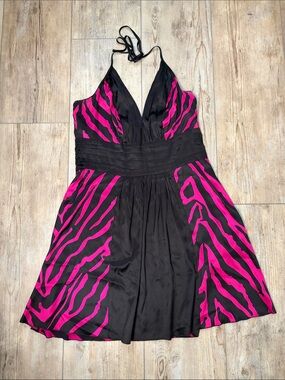 bebe Black and Hot Pink Zebra-Print halter dress